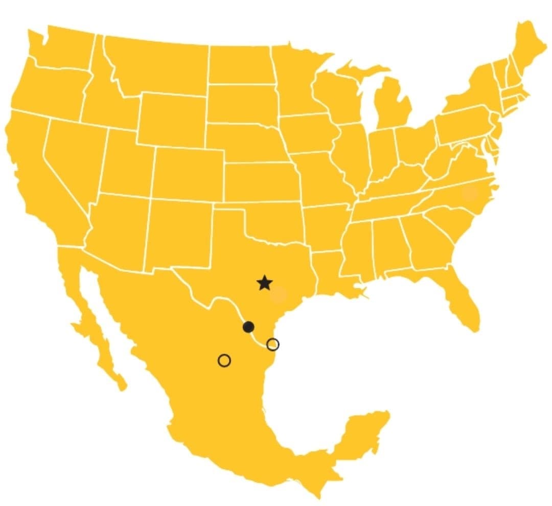 Map of US with pins for locations